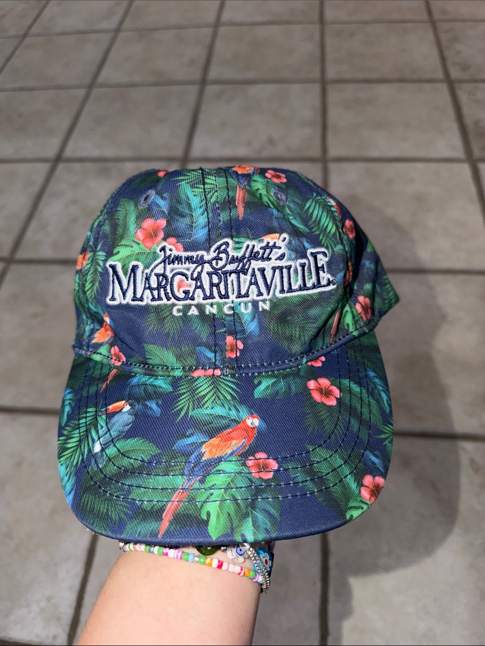 vintage Jimmy Buffett's Margaritaville Cancun tropical parrot print baseball hat